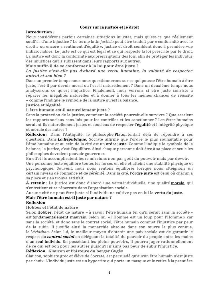 Cours sur la justice et le droit | PDF