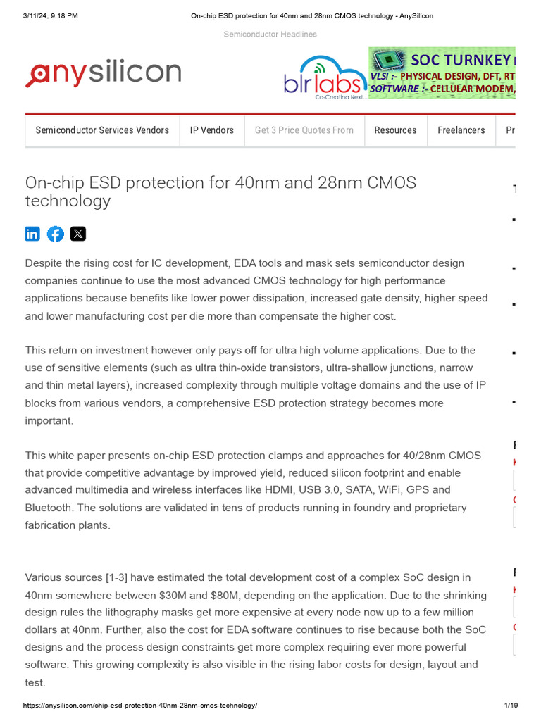 OnChip ESD Protection For 40nm and 28nm CMOS Technology AnySilicon