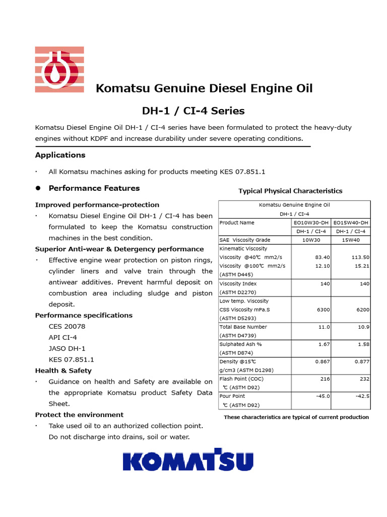 Komatsu Diesel Engine Oil Specifications | PDF | Technology & Engineering