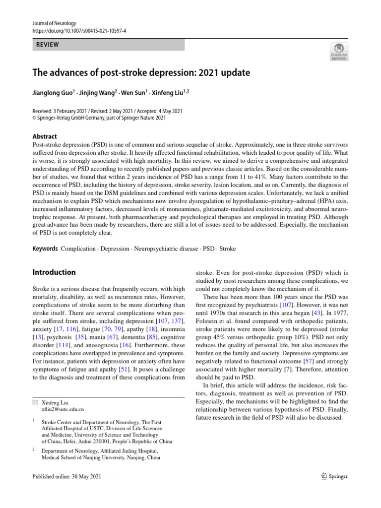 Articulo Pubmed Depression Poststroke | PDF | Hypothalamic–Pituitary ...