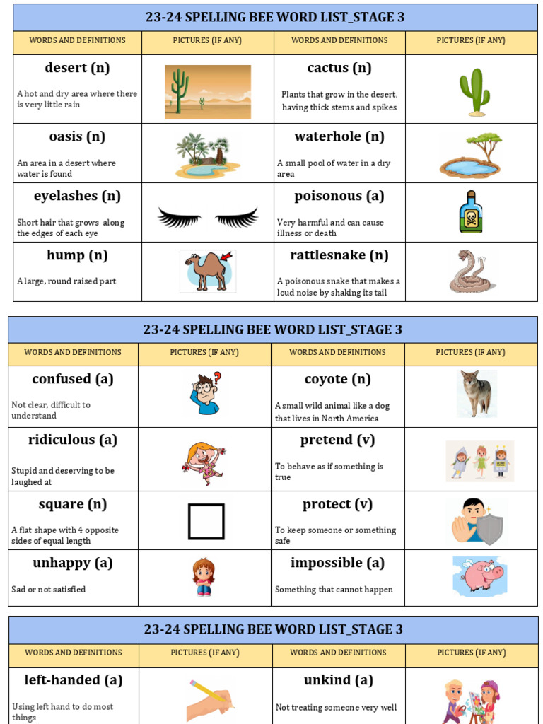 Stage 3 Spelling Bee Word List | PDF | Young Adult | Language Arts ...
