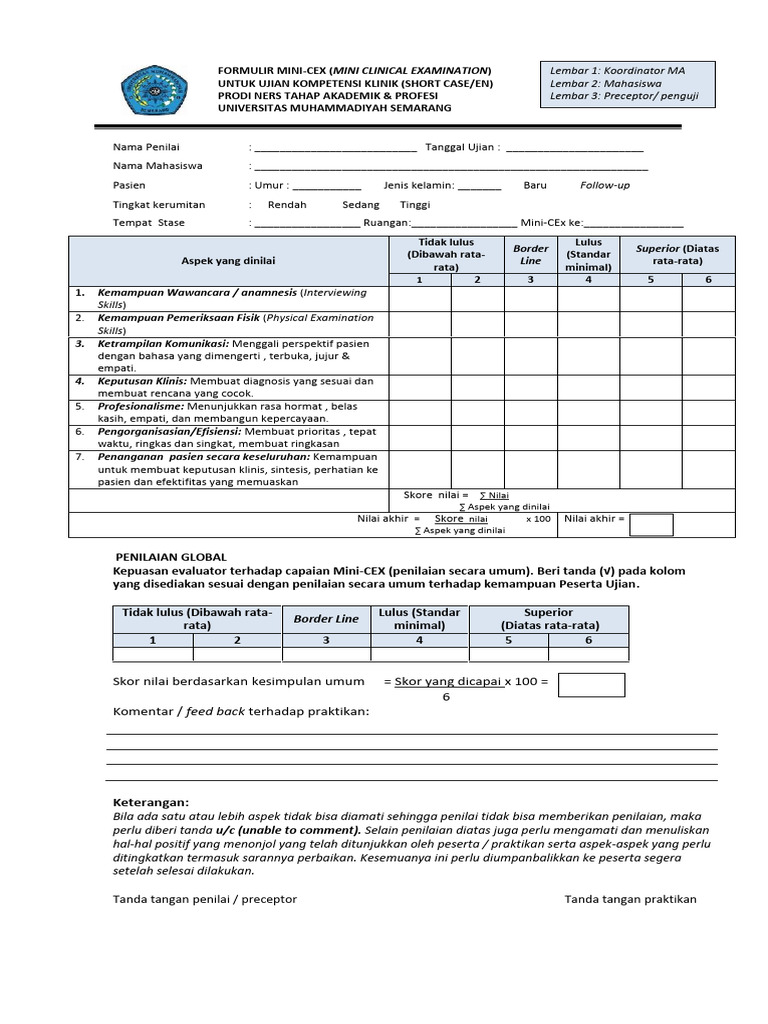 Formulir Mini-CEX untuk Ujian Ners | PDF