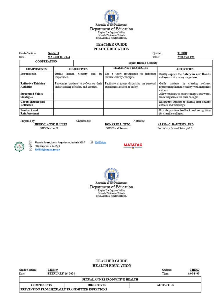 Peace Education Week 5 | PDF | Teachers | Learning