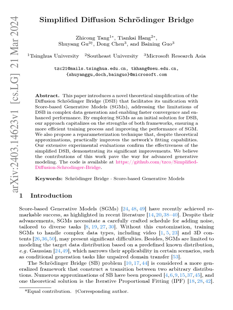 Simplified Diffusion Schrödinger Bridge | PDF | Stochastic Differential ...