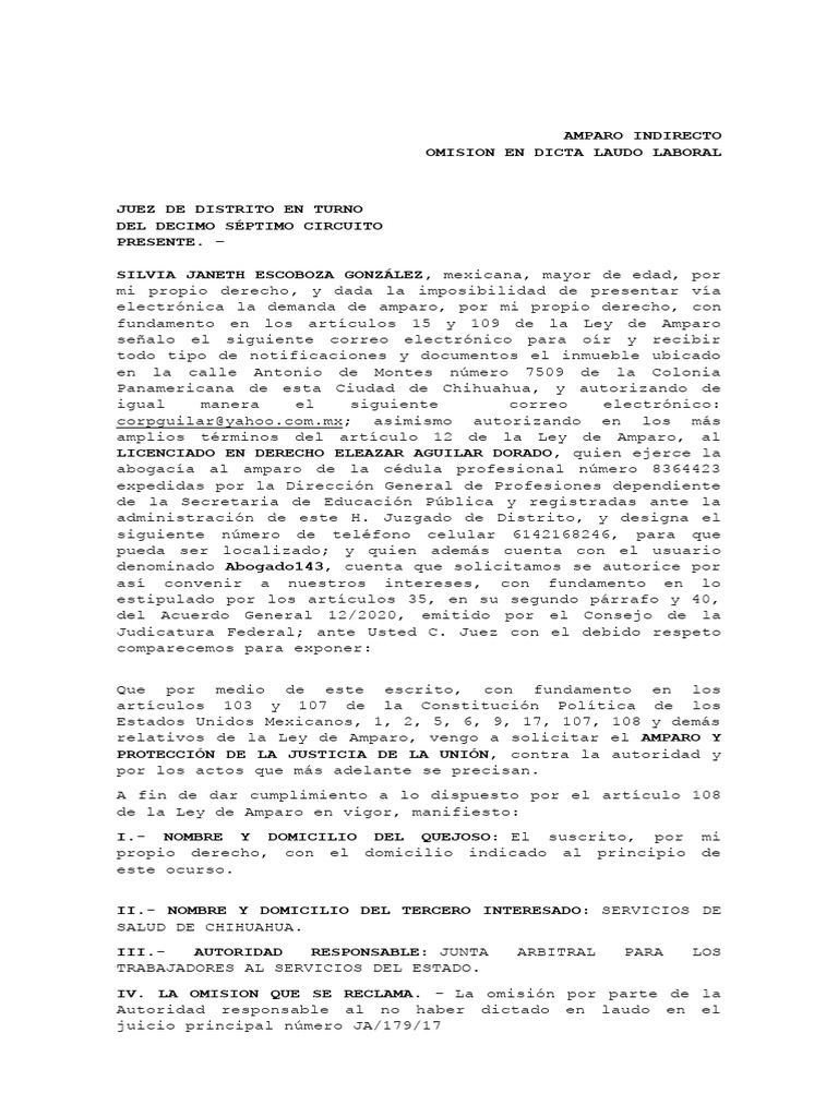 Amparo Indirecto por Omisión de Laudo Laboral | PDF | Jurisdicción ...