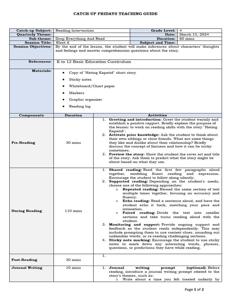Grade 4 Week 6 Reading Guide | PDF | Cognitive Psychology | Behavior ...