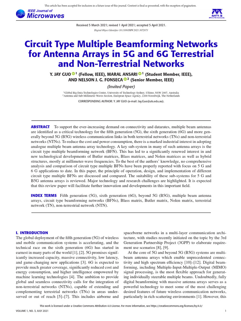 Circuit Type Multiple Beamforming Networks For Antenna Arrays in 5G and ...