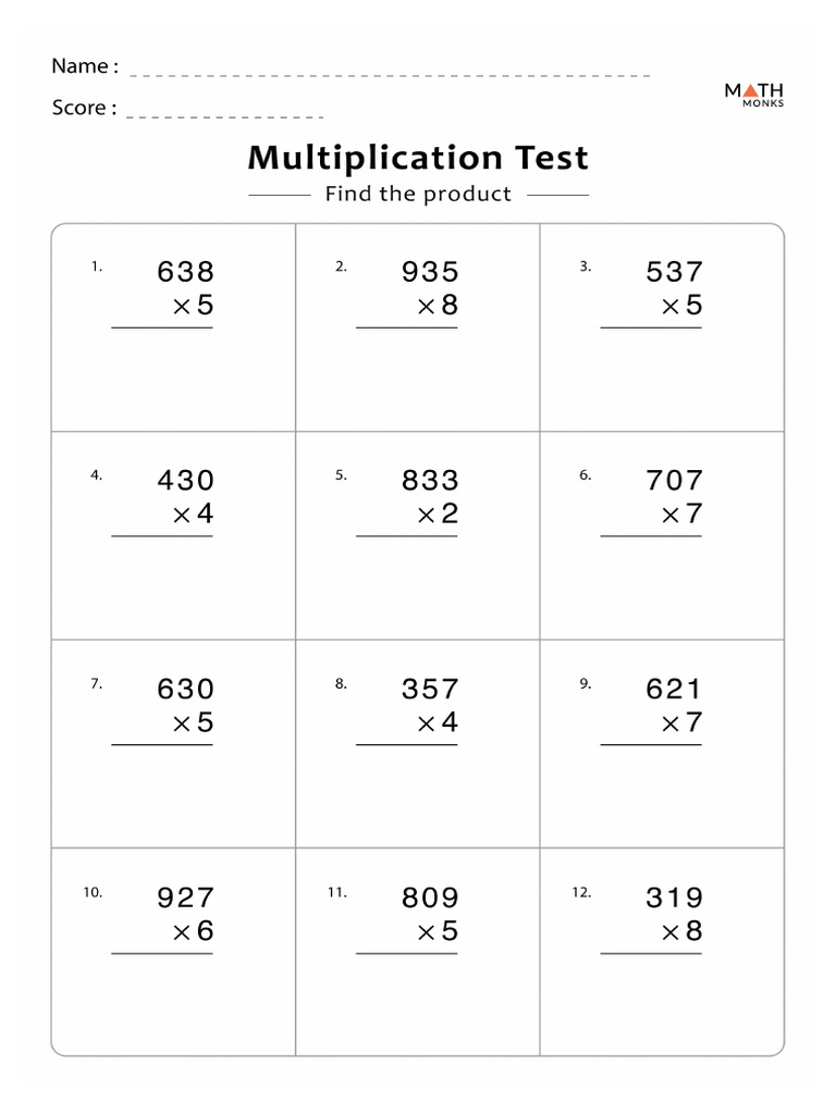 Grade 4 Printable Multiplication Worksheets | PDF