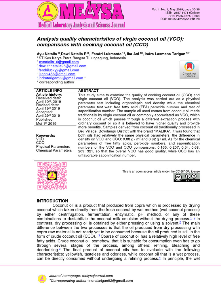 VCO vs CCO: Quality Analysis Study | PDF | Coconut Oil | Fat