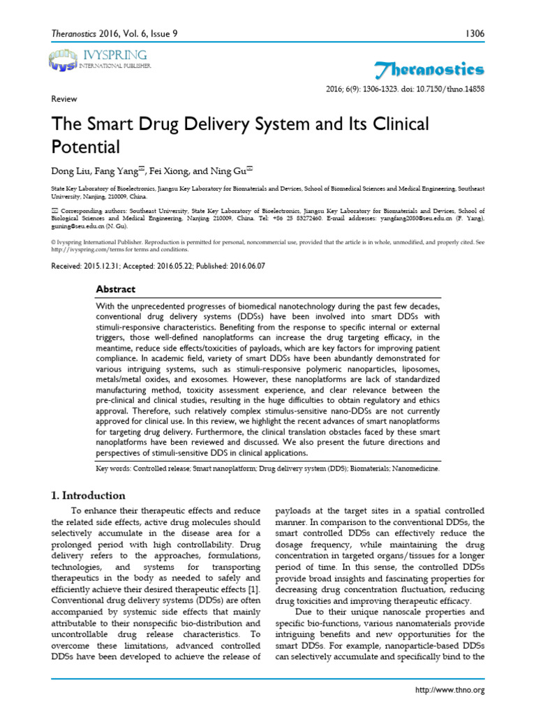 Smart Drug Delivery Systems Review | PDF | Glutathione | Nanomaterials