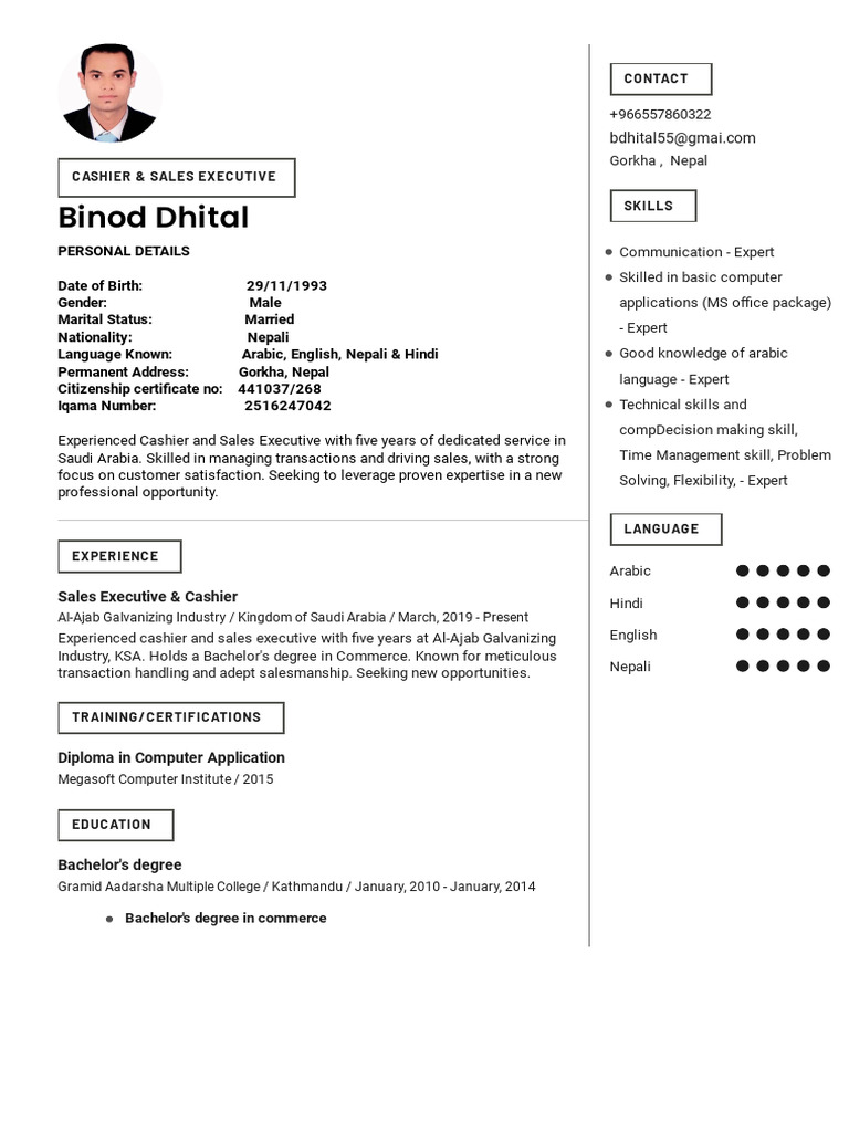 Cashier & Sales Executive Resume | PDF