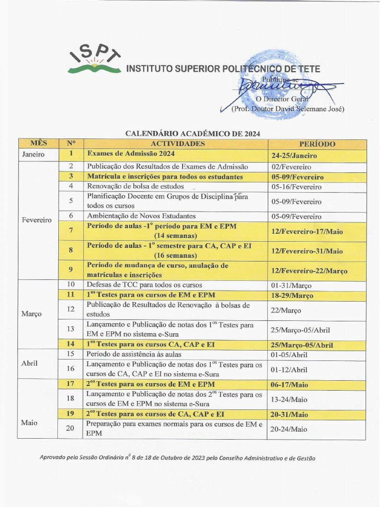 Calendario Academico - 2024 | PDF