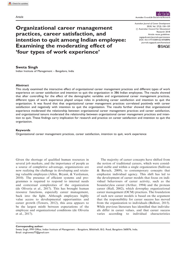Indian Career Management Impact Study | PDF | Career & Growth