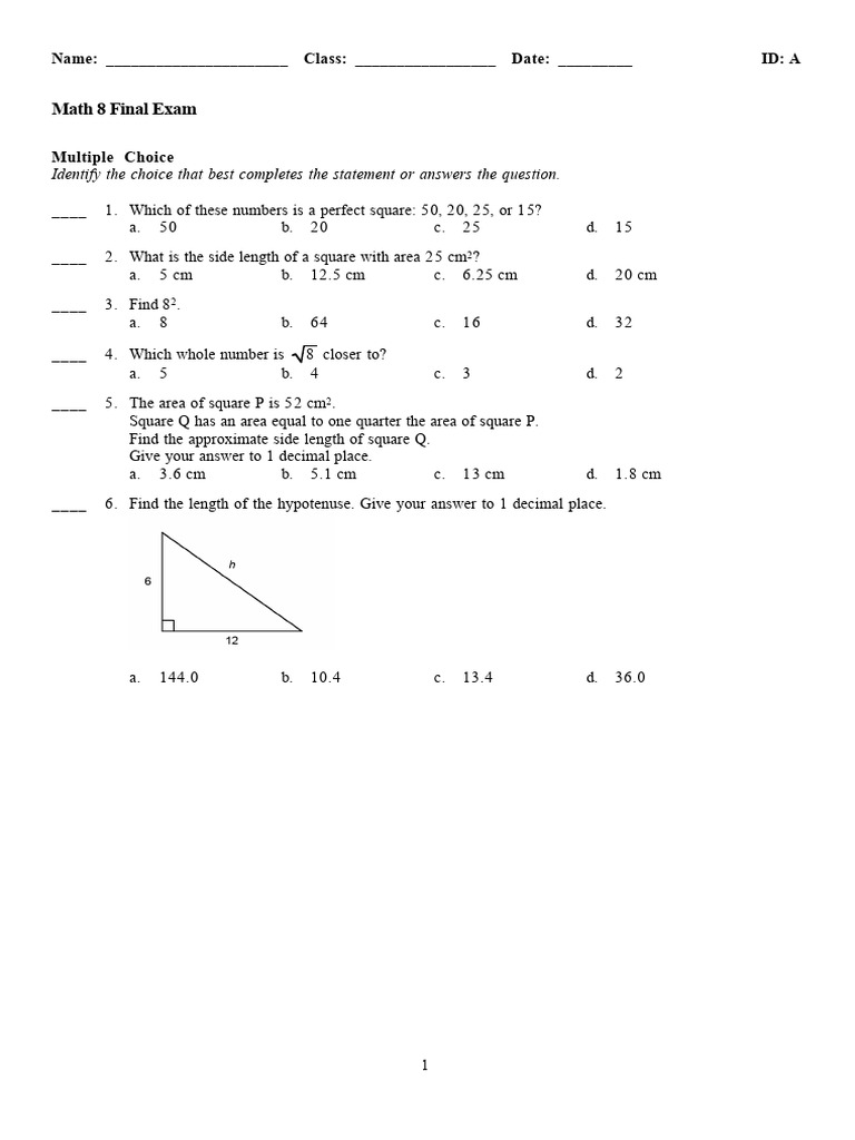 Math 8 Final Review Pdf Area Triangle