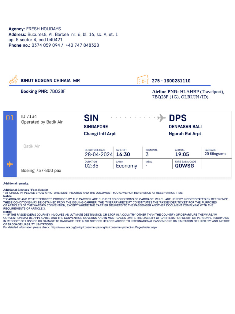 Ticket Res 225297 Tktno 1300281110 | PDF | Transport | Civil Aviation