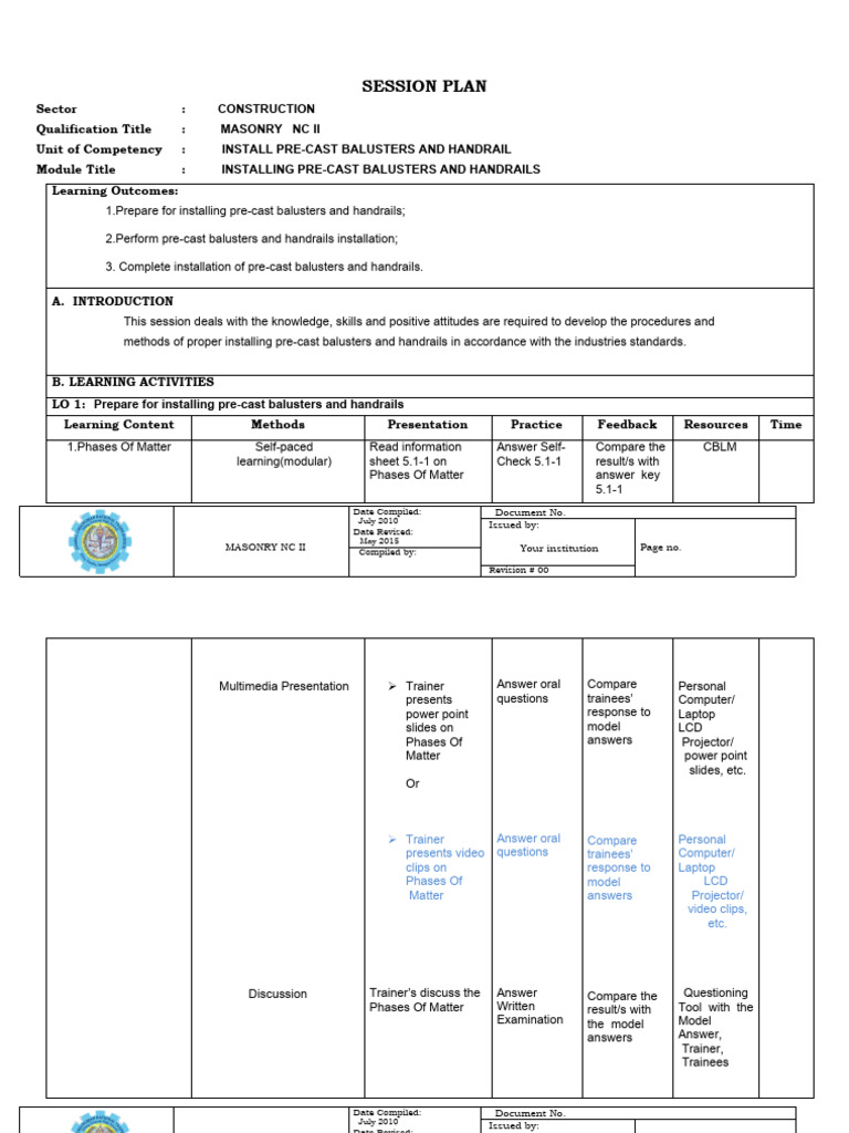 Session Plan Precast And Baluster Download Free Pdf Precast