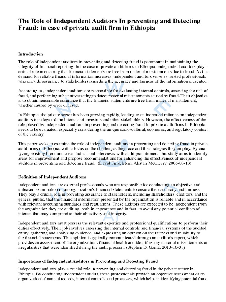 Ethiopian Audit Firms: Fraud Prevention | PDF | Audit | Internal Control