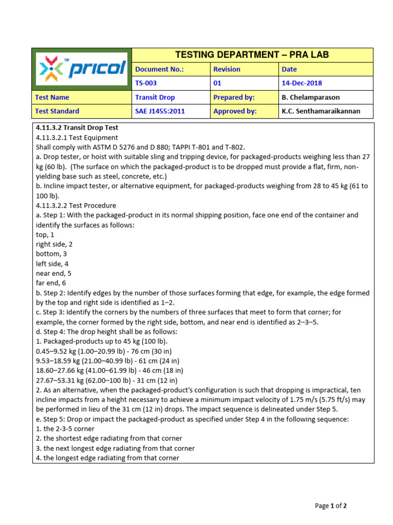 Transit Drop Test Procedure Guide | PDF | Home & Garden | Technology ...