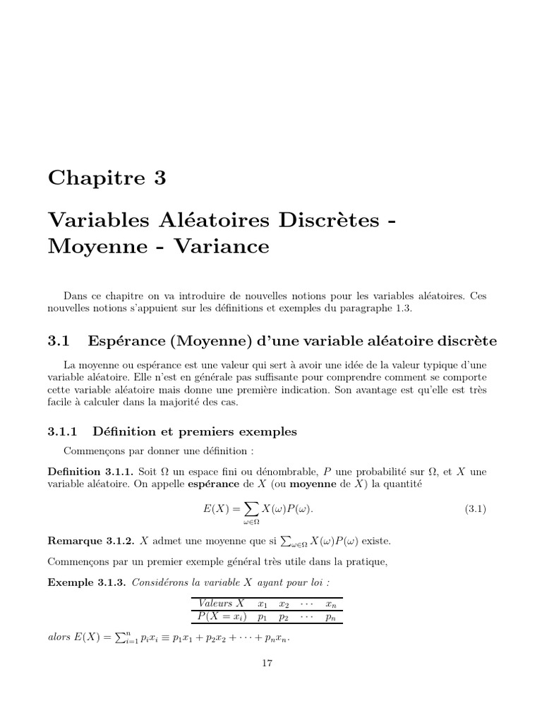 Espérance et Variance des Variables Discrètes | PDF | Espérance ...