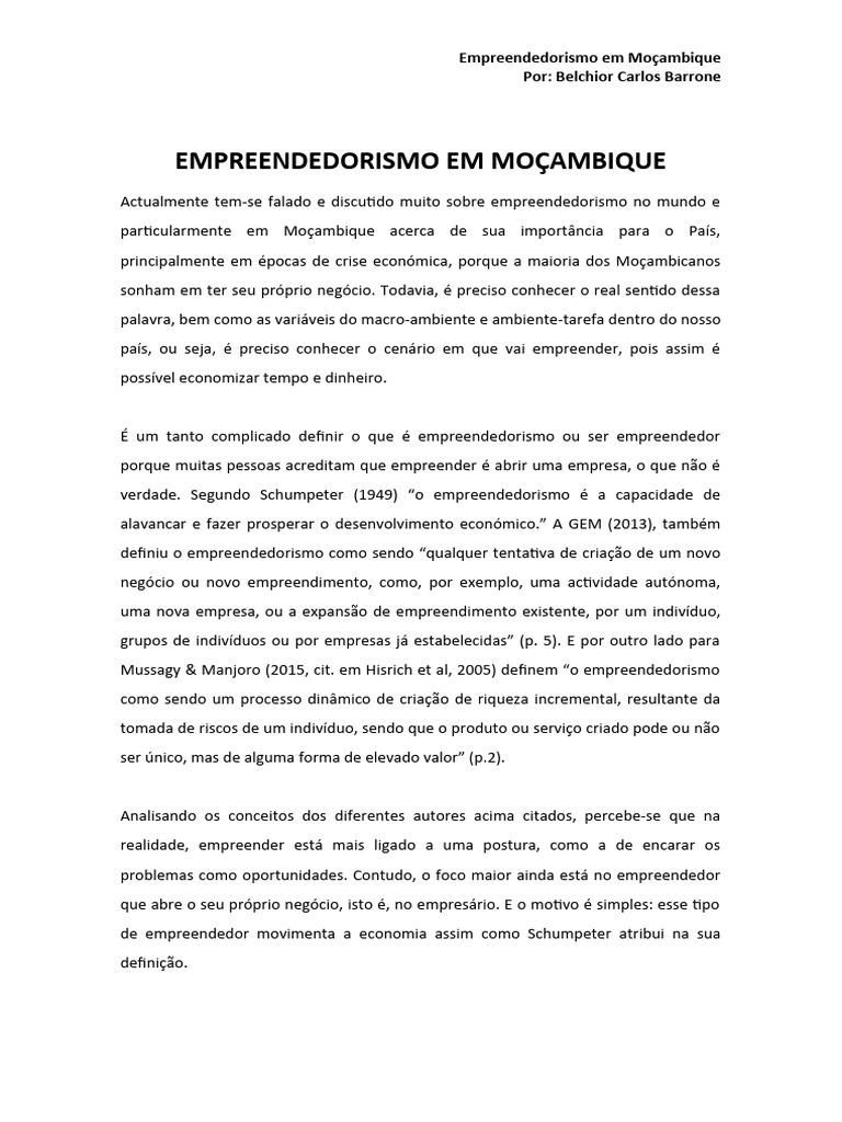 Empreendedorismo em Moçambique: Desafios e Oportunidades | PDF ...