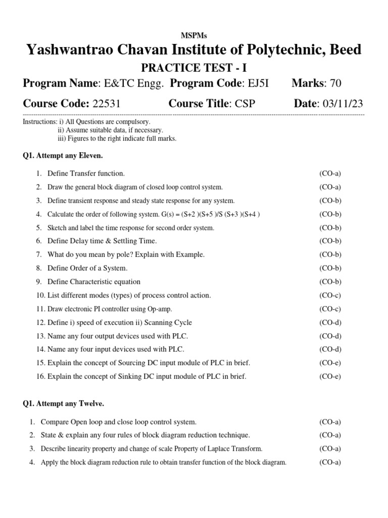 Yashwantrao Chavan Institute of Polytechnic, Beed | PDF | Control ...