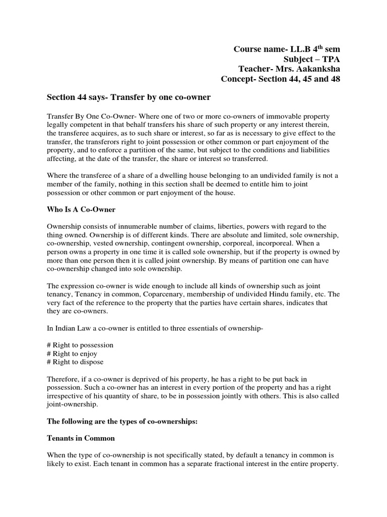 Section 44: Co-Ownership Transfers | PDF | Concurrent Estate | Real ...