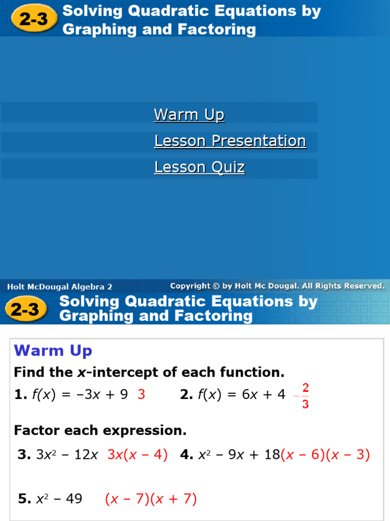 Warm Up Lesson Presentation Lesson Quiz: Holt Mcdougal Algebra 2 Holt ...