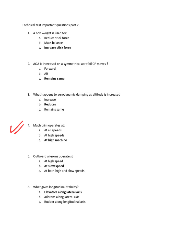 Essential Technical Test Questions Part 2 | PDF | Flight Control ...
