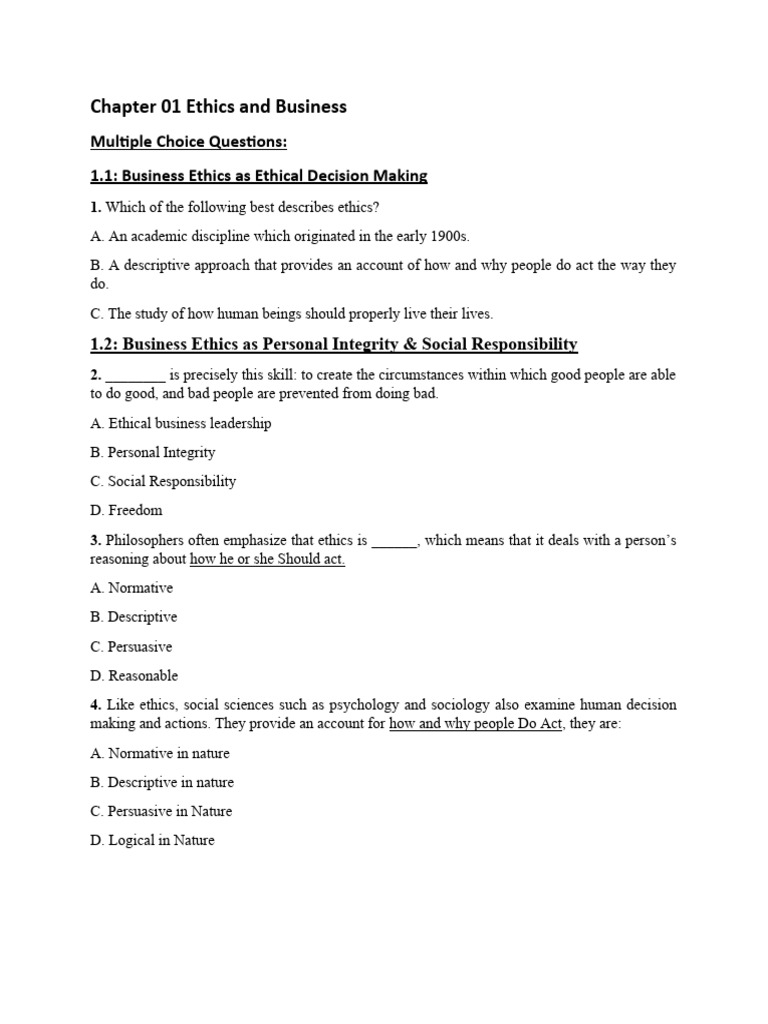 Chapter 01 Ethics and Business | PDF | Liberal Arts Education ...