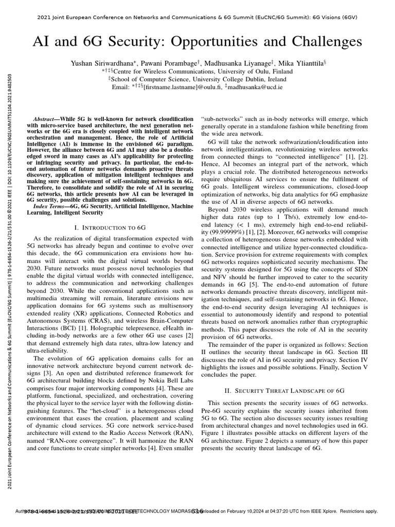 AI and 6G Security - Opportunities and Challenges | PDF | Artificial ...