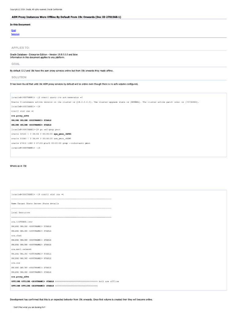 2701568.1#ASM Proxy Instances Were Offline by Default From 19c Onwards ...