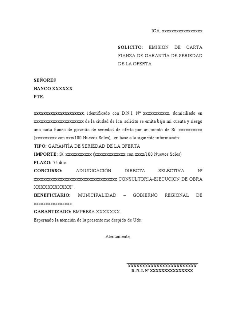 Modelo Solicito Carta Fianza | PDF