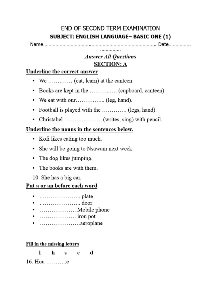 Basic One English Exam Guide | PDF | Language Arts & Discipline ...