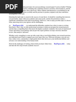Good Topics for Research Papers for Psychology