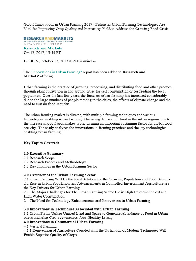 Urban Farming Innovations for Food Security | PDF | Urban Agriculture ...