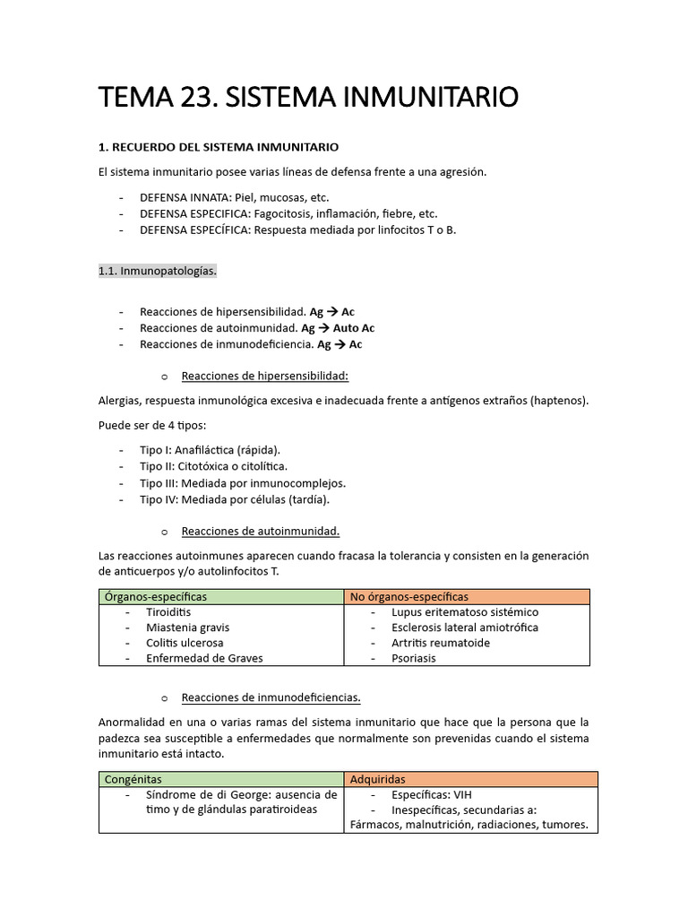 Tema 23 Sistema Inmunitario Pdf Sistema Inmune Autoinmunidad