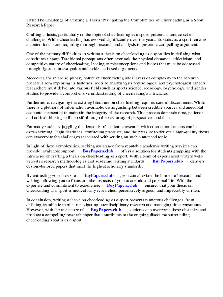 Cheerleading Is A Sport Research Paper Download Free PDF