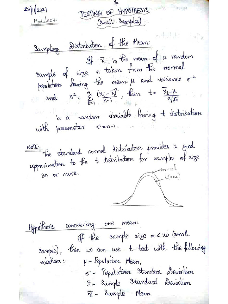 Testing Hypothesis - Small - Samples | PDF
