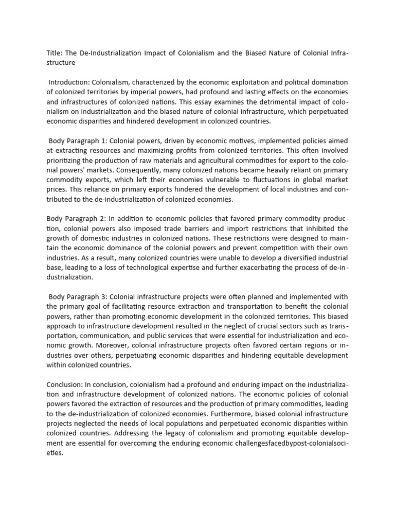 The De-Industrialization Impact of Colonialism and The Biased Nature of ...