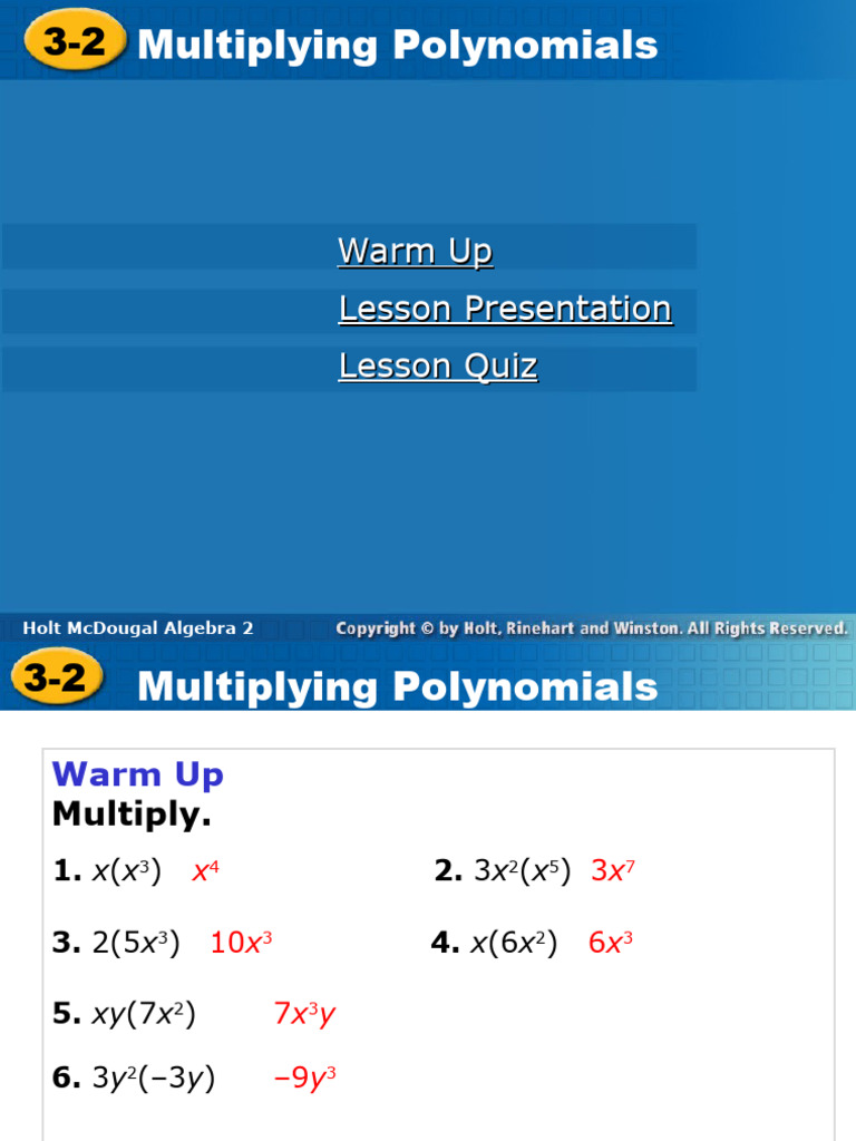 Warm Up Lesson Presentation Lesson Quiz | PDF | Mathematics | Algebra