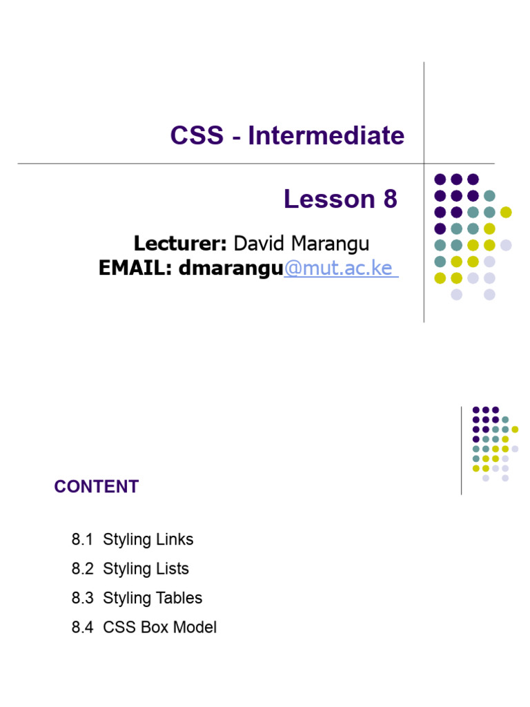 Lesson 8 CSS - Intermediate | PDF | Html Element | Web Development