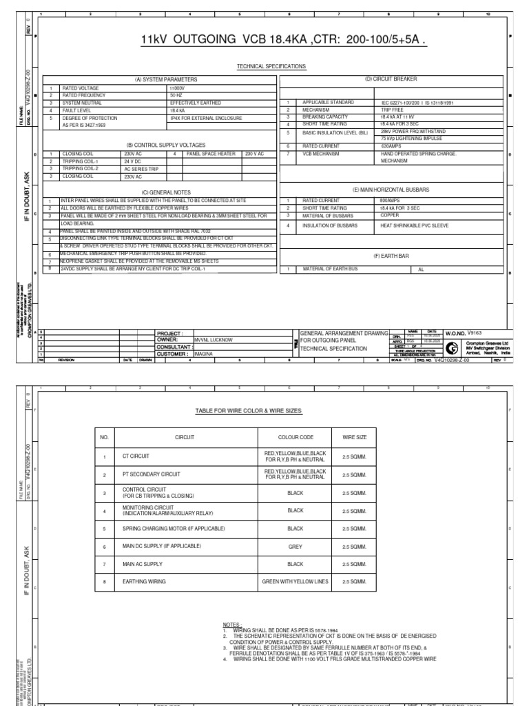 11kV OUTGOING VCB 18.4KA, CTR: 200-100/5+5A .: Technical Specifications ...