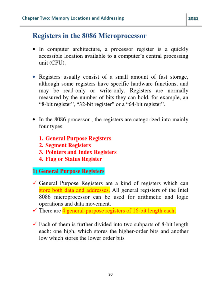 Types of Registers in 8086 Microprocessor | PDF