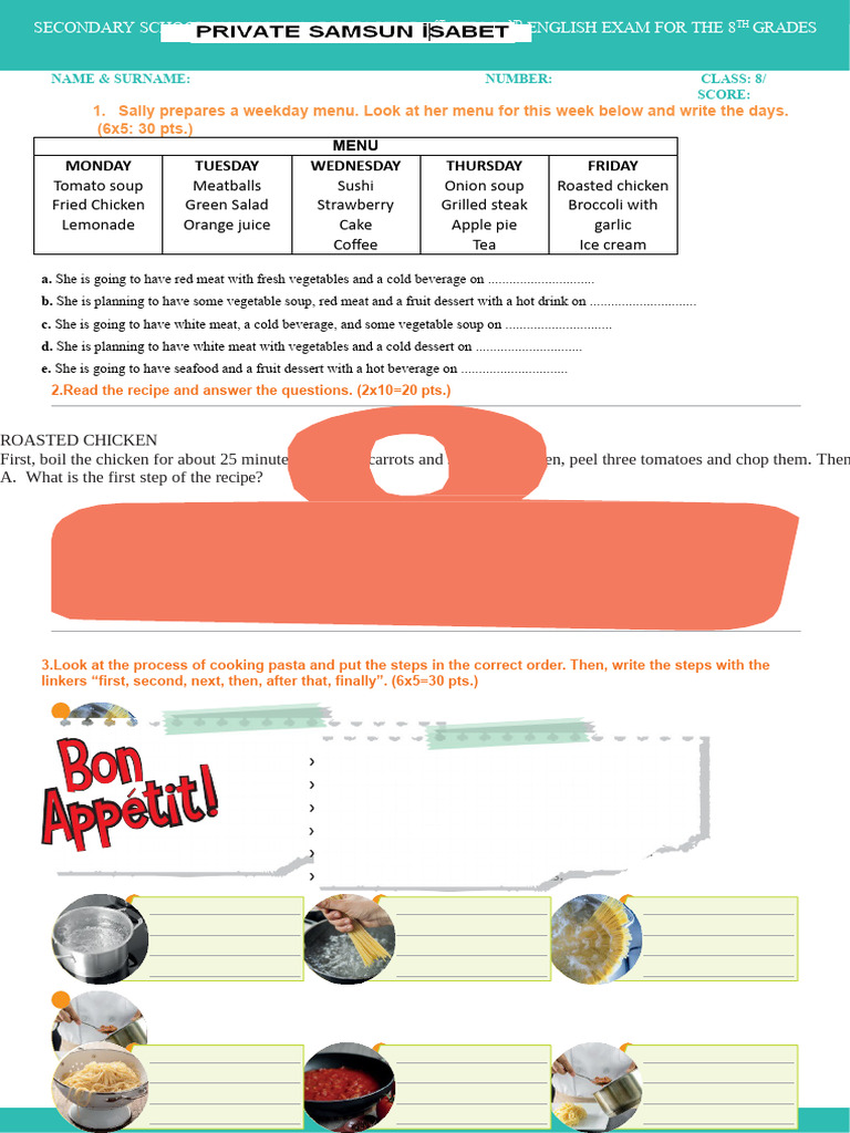 Grade8 Exam Pdf Drink Soup