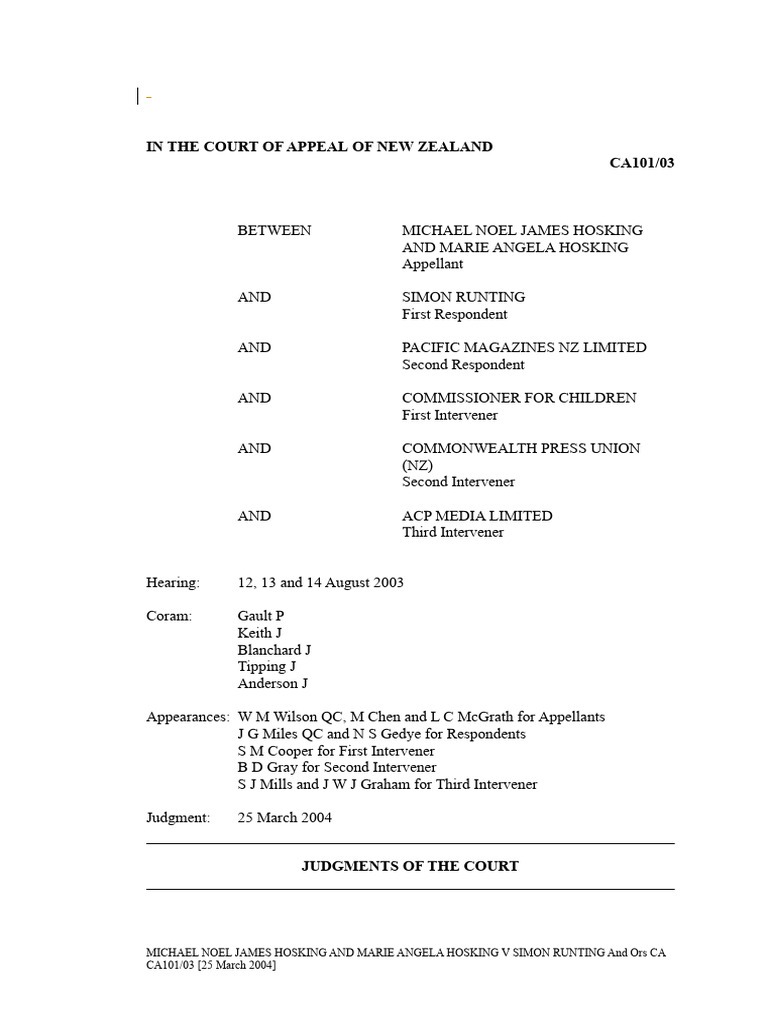 In The Court of Appeal of New Zealand CA101/03 | PDF | Tort | Right To ...