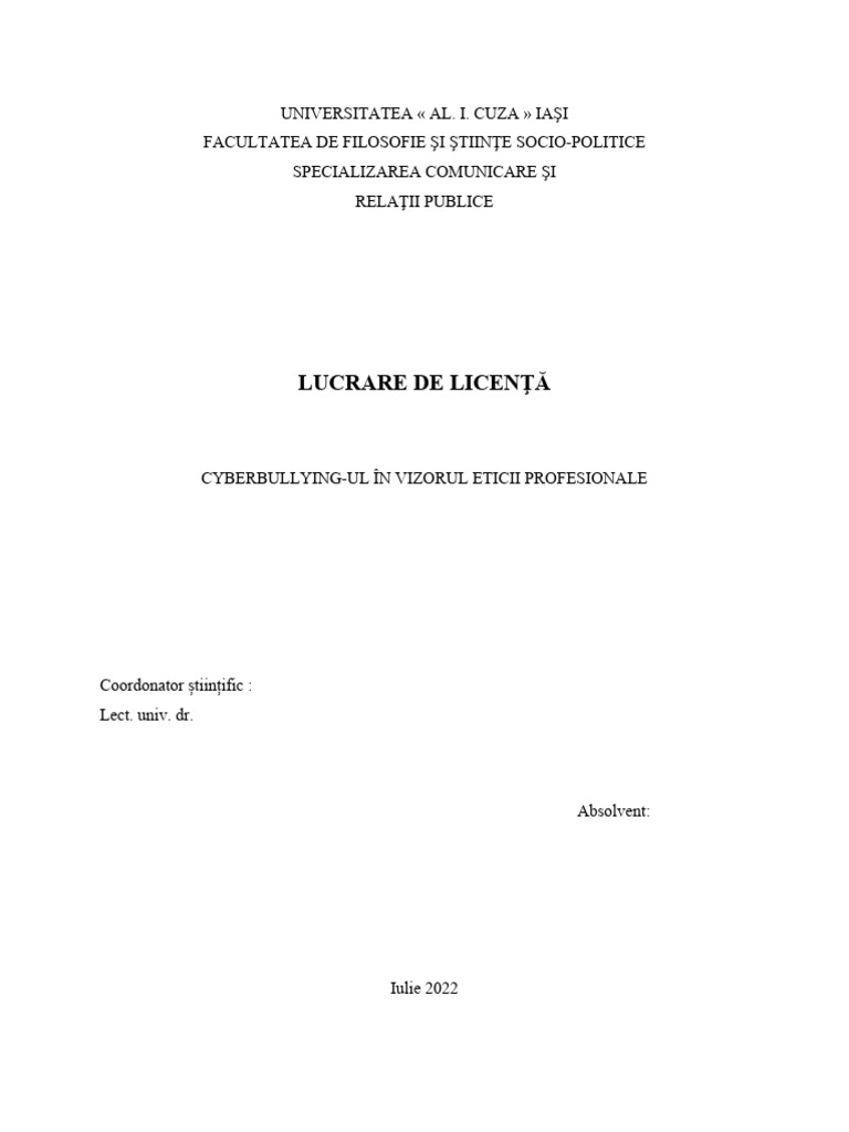 Model Lucrare de Licenta Universitatea Al. I. Cuza Iaşi | PDF