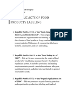 5 Republic Acts of Food Products Labeling: Devices, and Cosmetics Act" - This Act Governs The