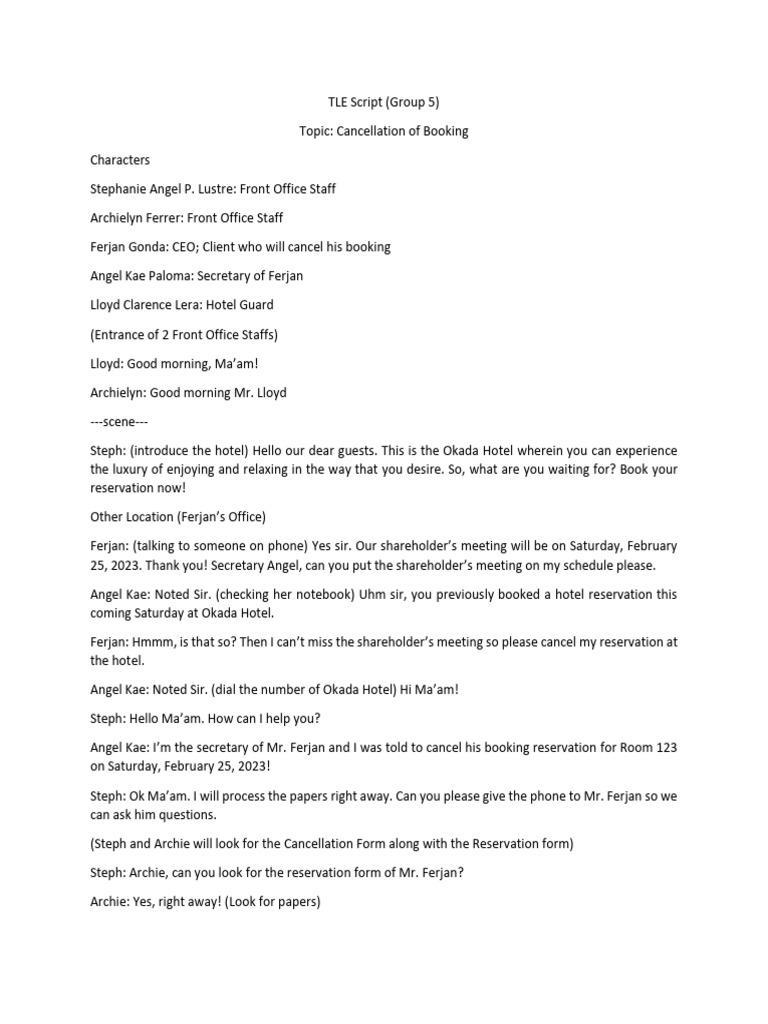 Tle script group 5 cancel booking pdf