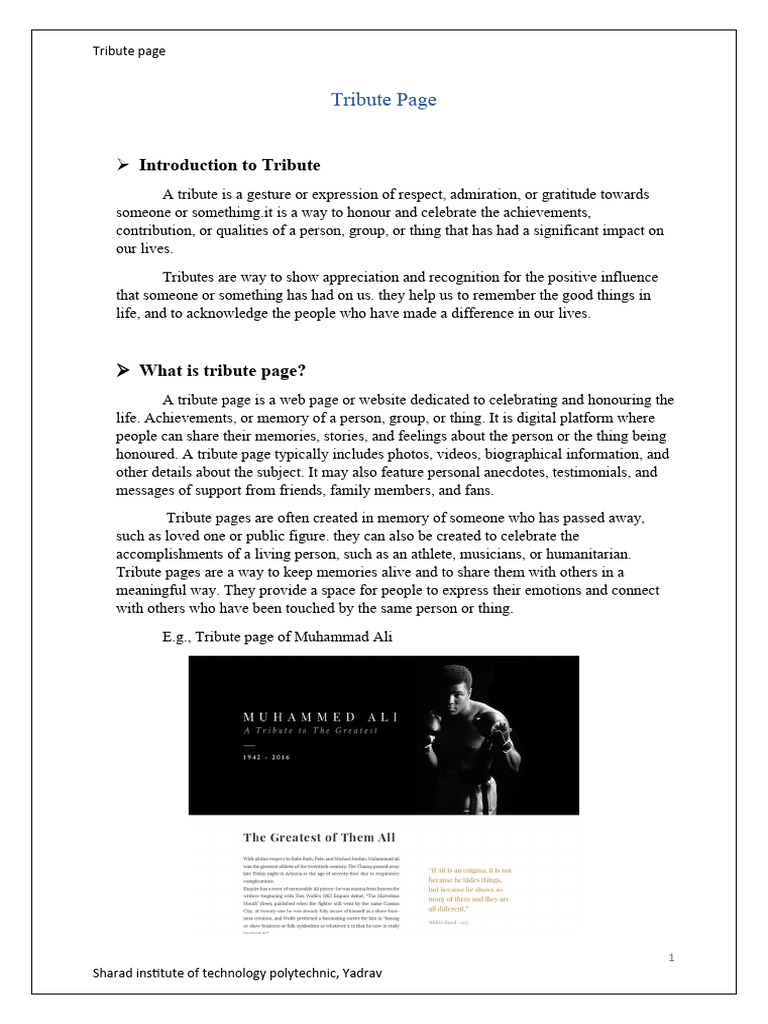 HTML Tribute Page Project Report | PDF