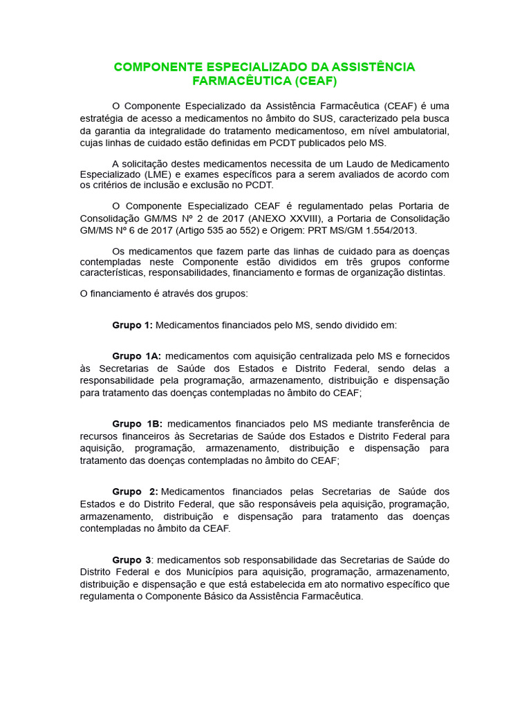 Componente Especializado Da Assistencia Farmaceutica Ceaf | PDF ...